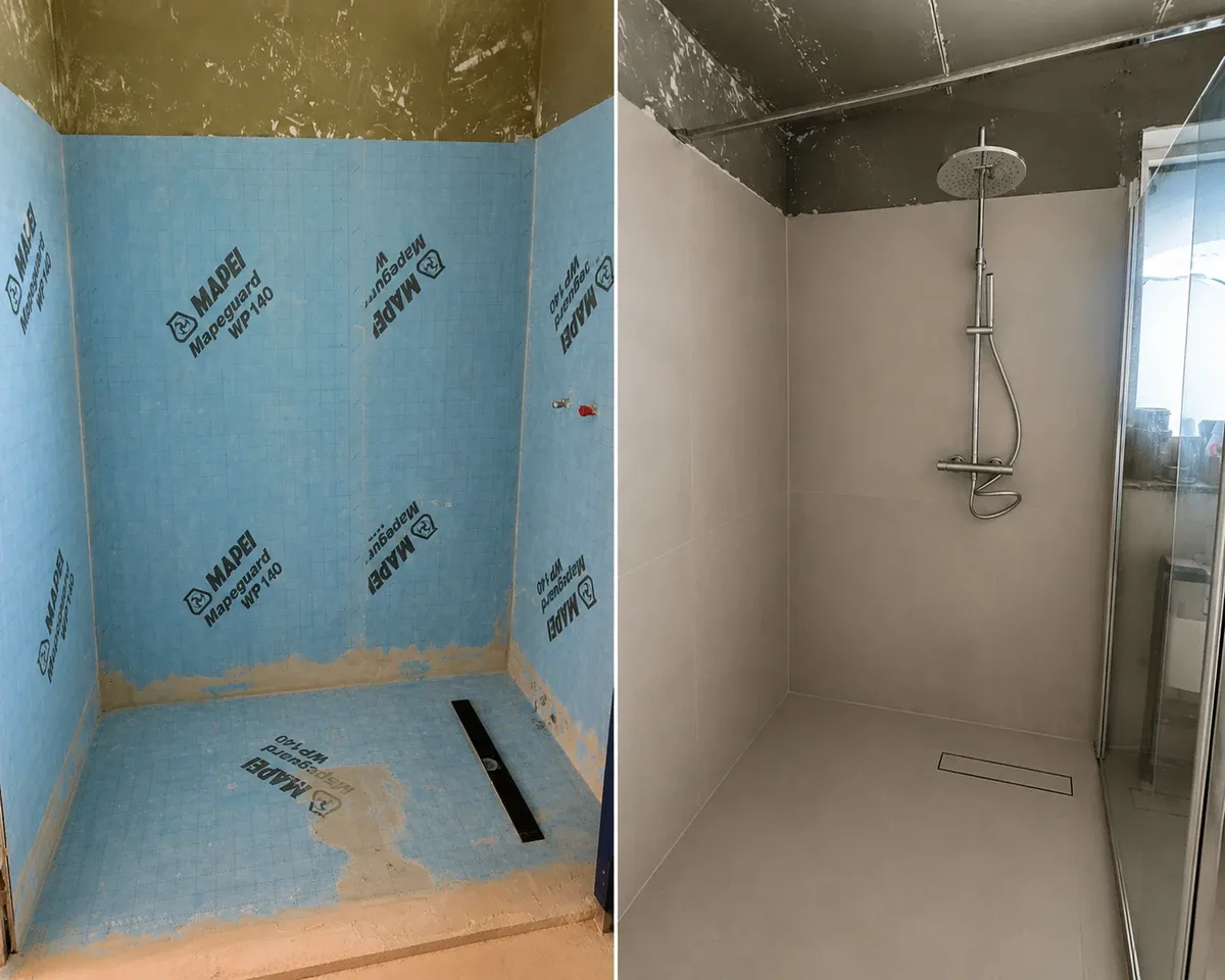 Image avant/après d'une douche dans une salle de bain